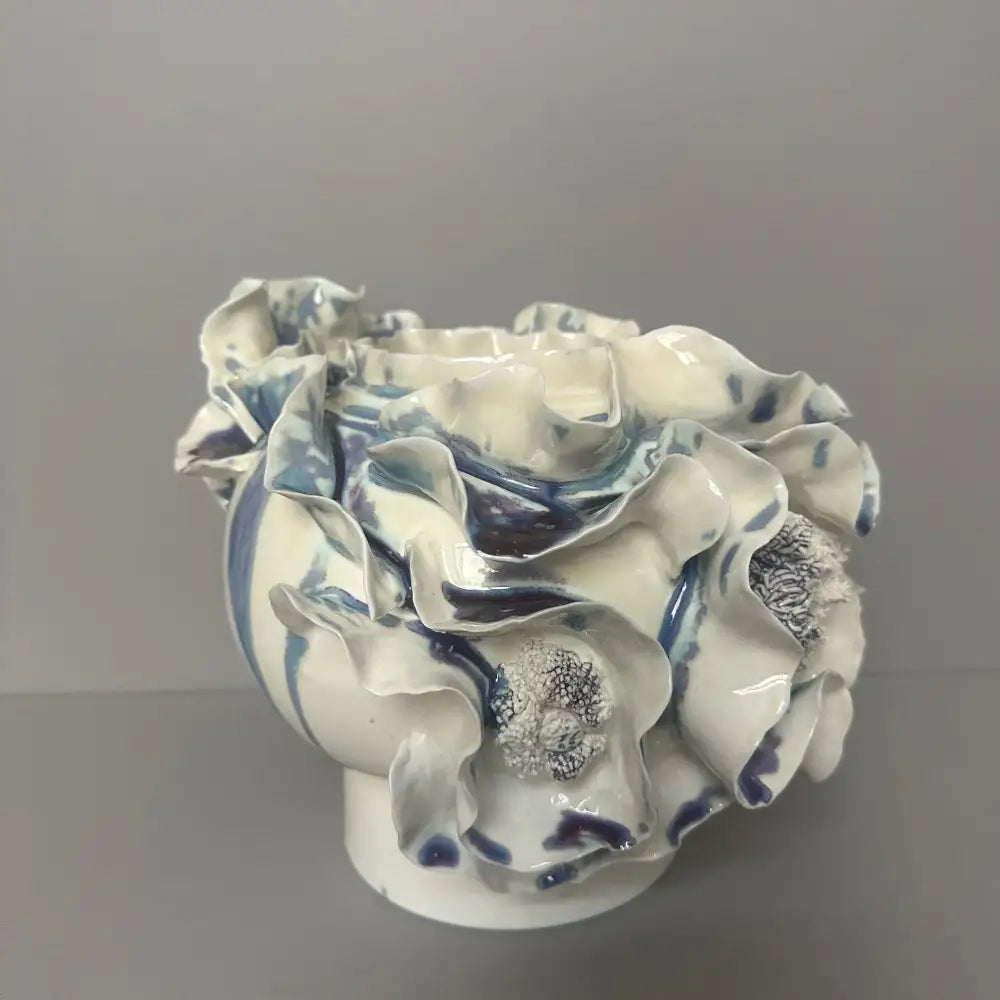 Blue & white handmade porcelain fold pattern vase living room decor