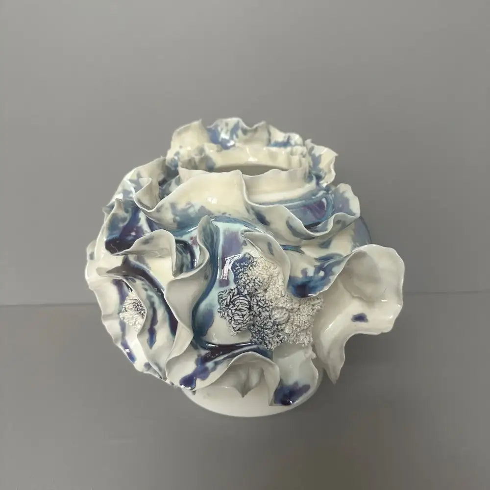 Blue & white handmade porcelain fold pattern vase living room decor