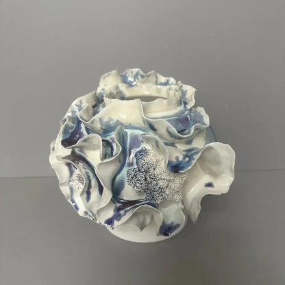 Blue & white handmade porcelain fold pattern vase living room decor