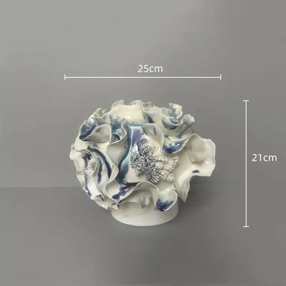Blue & white handmade porcelain fold pattern vase living room decor