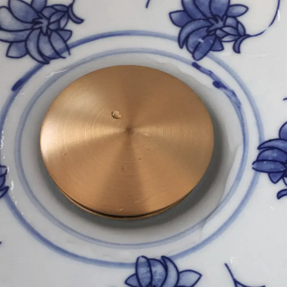 Blue & white porcelain basin set with pop drain – bathroom sink