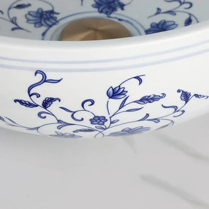 Blue & white porcelain basin set with pop drain – bathroom sink