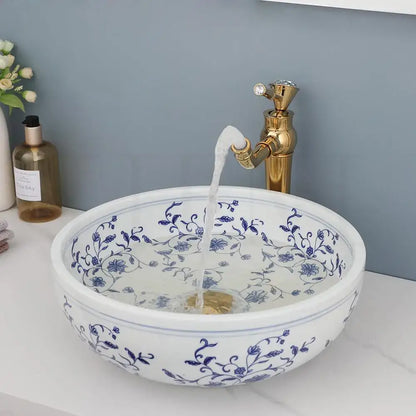 Blue & white porcelain basin set with pop drain – bathroom sink