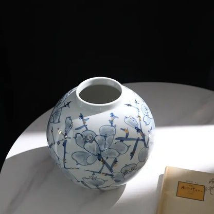 Blue & white porcelain ceramic vase living room gold accent decor