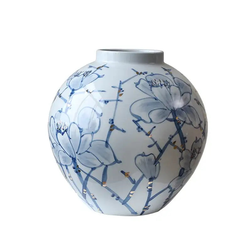 Blue & white porcelain ceramic vase living room gold accent decor