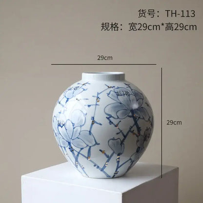 Blue & white porcelain ceramic vase living room gold accent decor