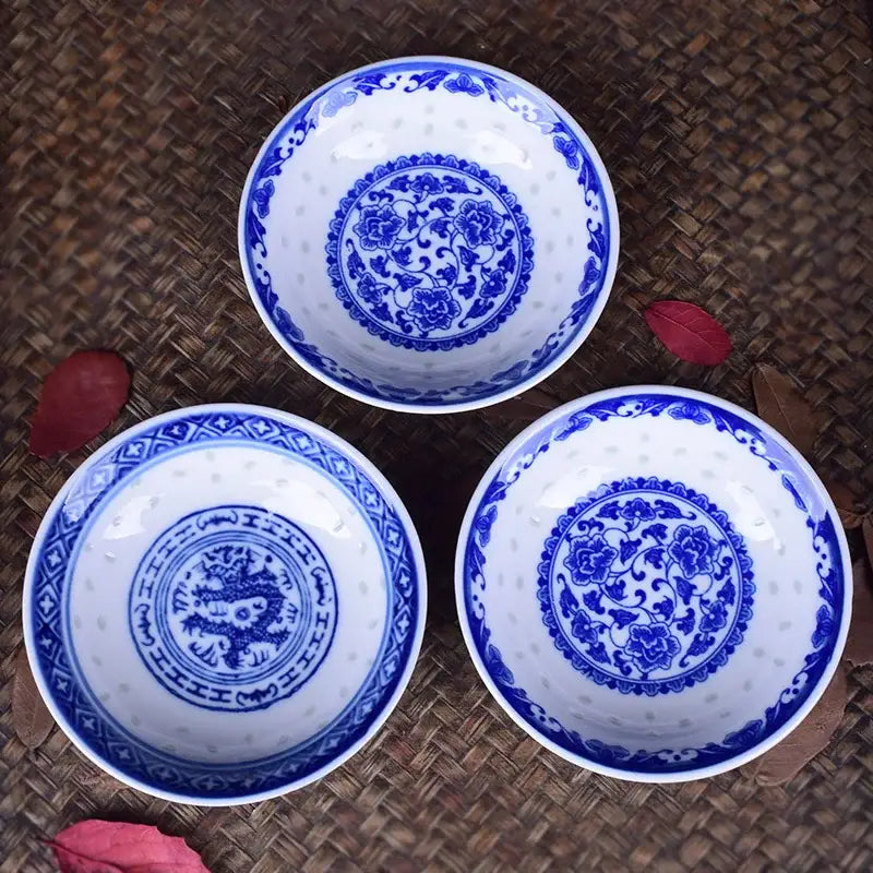 Blue & white porcelain dragon pattern dish set – dining room bowls