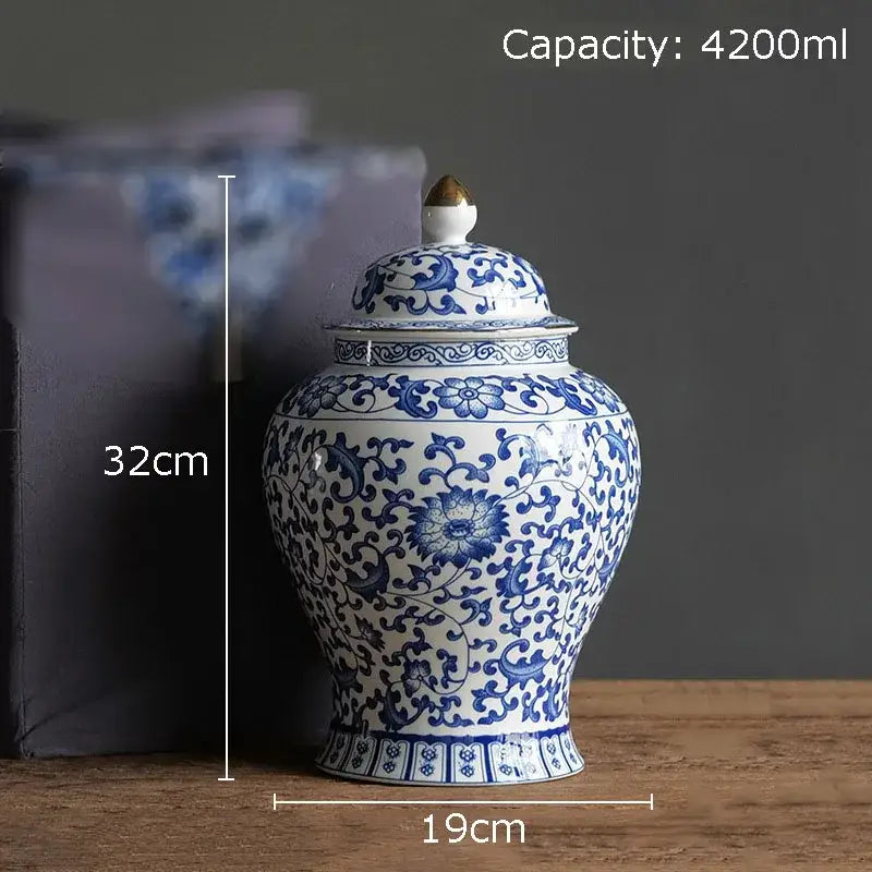 Blue & white porcelain jar with gold plating – living room decor