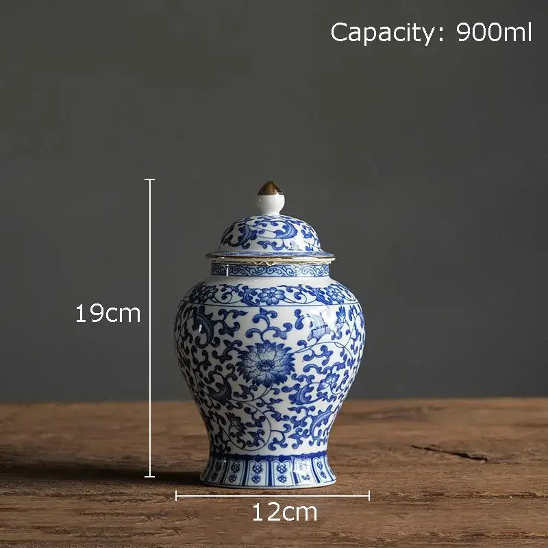 Blue & white porcelain jar with gold plating – living room decor