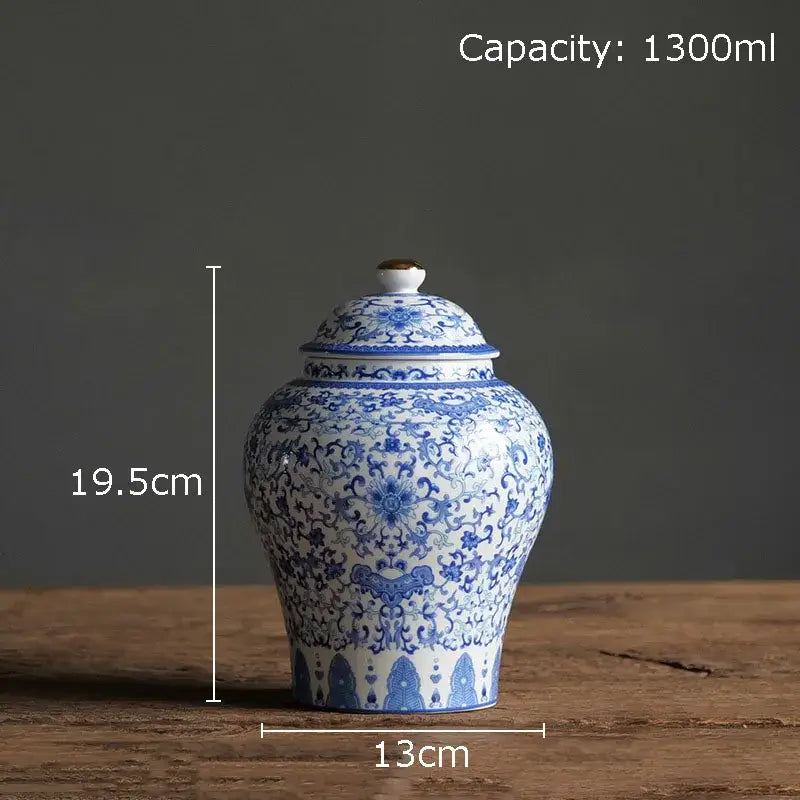 Blue & white porcelain jar with gold plating – living room decor