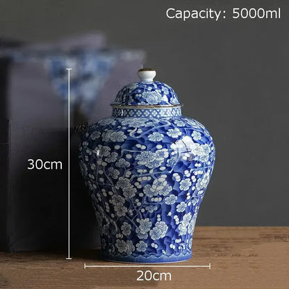 Blue & white porcelain jar with gold plating – living room decor