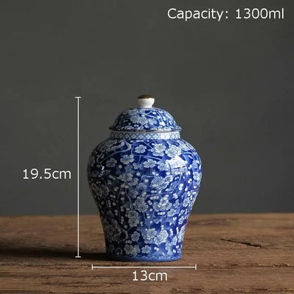 Blue & white porcelain jar with gold plating – living room decor