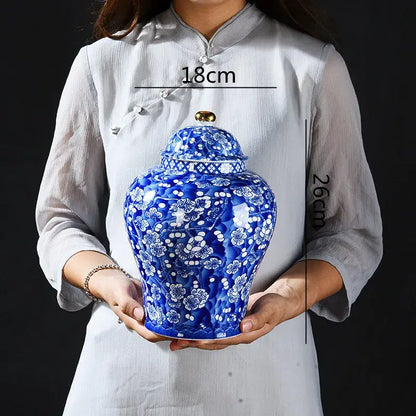 Blue & white porcelain pot sealed storage tank kitchen ginger jar
