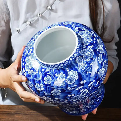 Blue & white porcelain pot sealed storage tank kitchen ginger jar