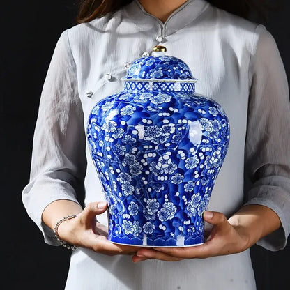 Blue & white porcelain pot sealed storage tank kitchen ginger jar