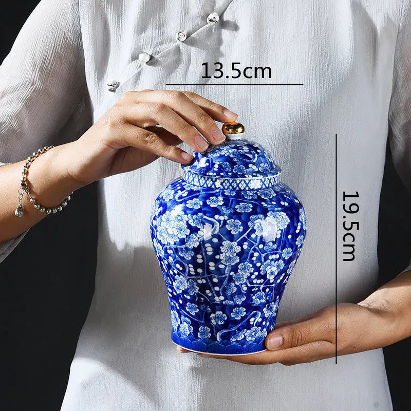 Blue & white porcelain pot sealed storage tank kitchen ginger jar