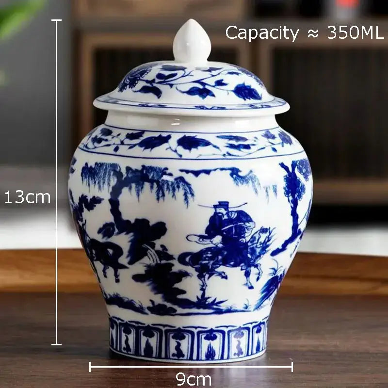 Blue & white porcelain tea canister kitchen storage jar