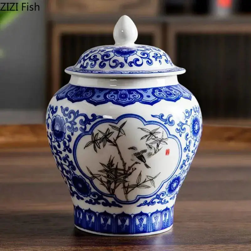 Blue & white porcelain tea canister kitchen storage jar