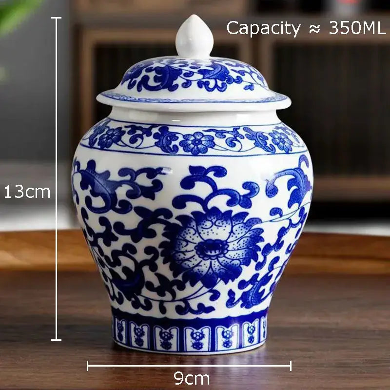 Blue & white porcelain tea canister kitchen storage jar