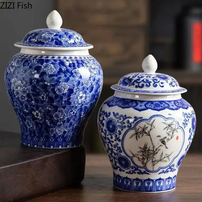 Blue & white porcelain tea canister kitchen storage jar