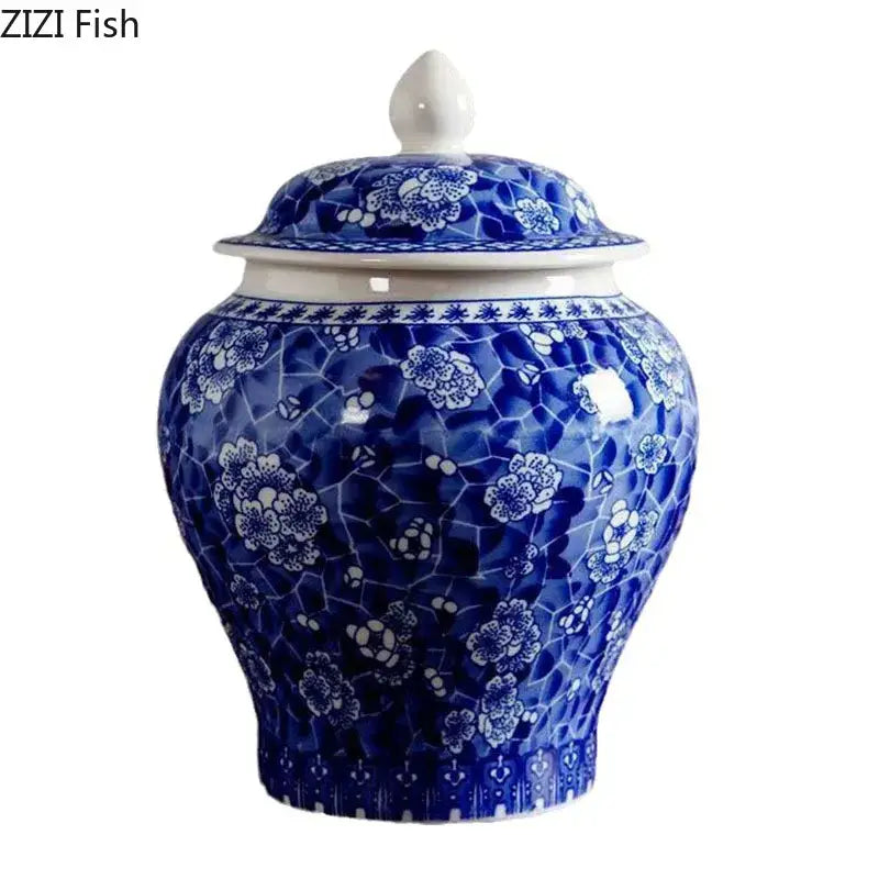 Blue & white porcelain tea canister kitchen storage jar