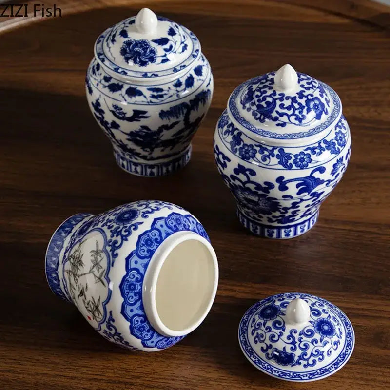 Blue & white porcelain tea canister kitchen storage jar