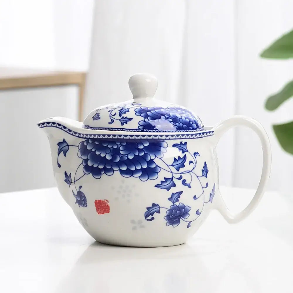 Blue & white porcelain tea pot set – dining room floral ceramic