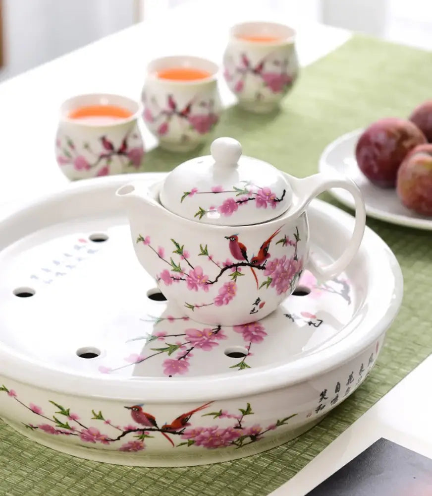 Blue & white porcelain tea pot set – dining room floral ceramic