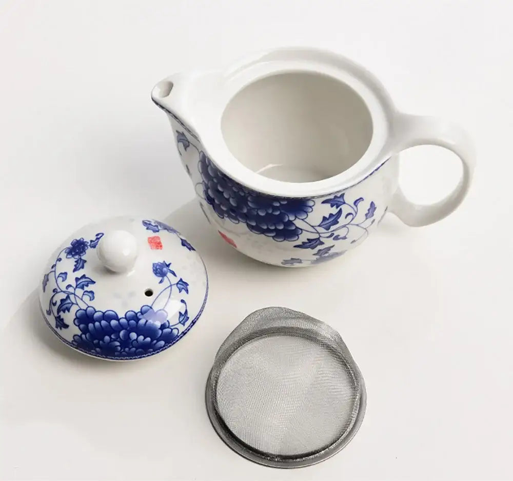 Blue & white porcelain tea pot set – dining room floral ceramic