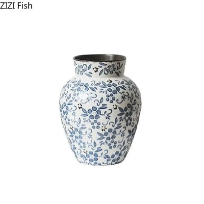 Blue white porcelain vase hydroponic living room ceramic pot