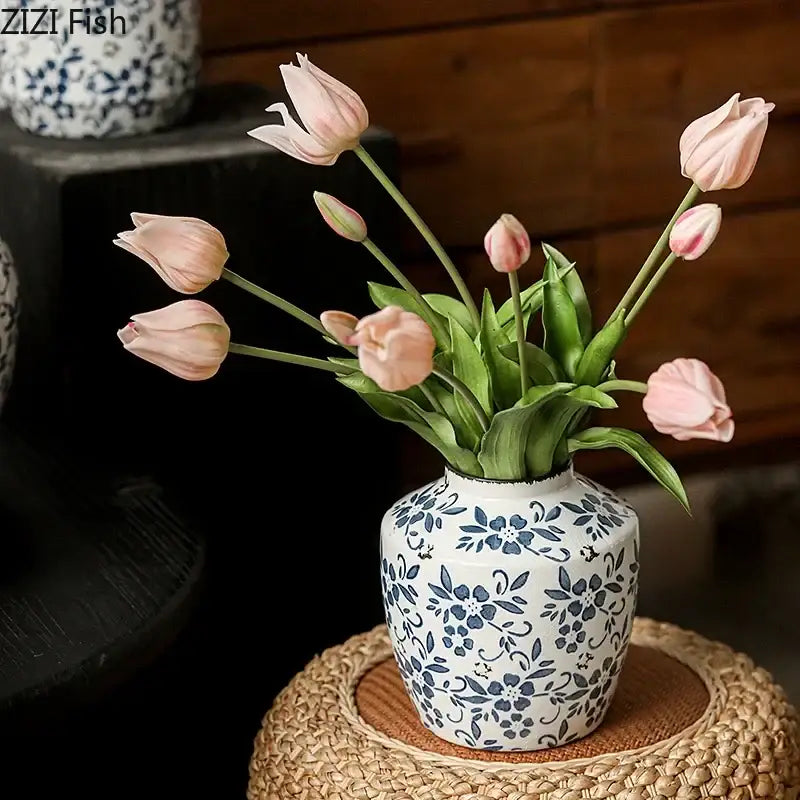 Blue white porcelain vase hydroponic living room ceramic pot
