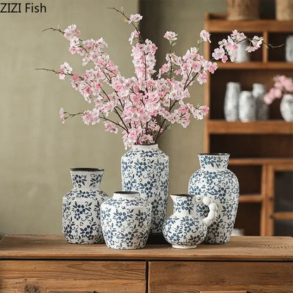 Blue white porcelain vase hydroponic living room ceramic pot