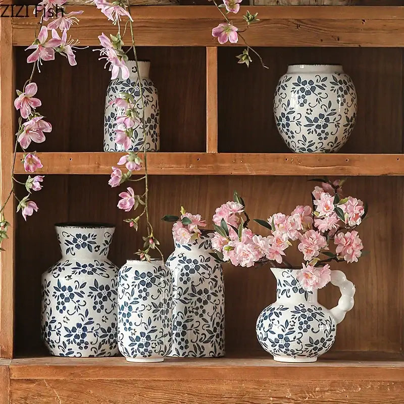Blue white porcelain vase hydroponic living room ceramic pot