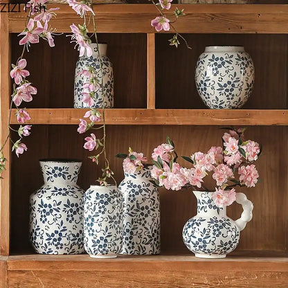 Blue white porcelain vase hydroponic living room ceramic pot