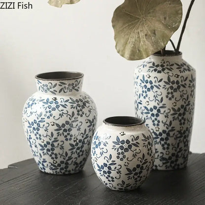 Blue white porcelain vase hydroponic living room ceramic pot