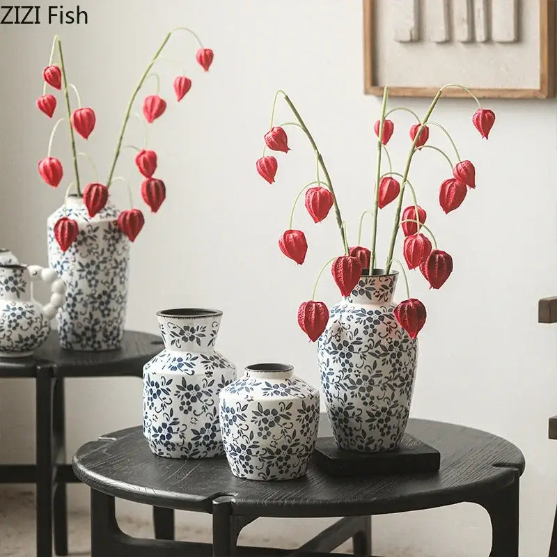 Blue white porcelain vase hydroponic living room ceramic pot