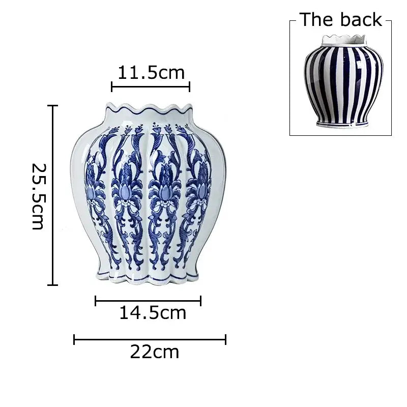 Blue & white porcelain vase set with artificial flowers desk decor