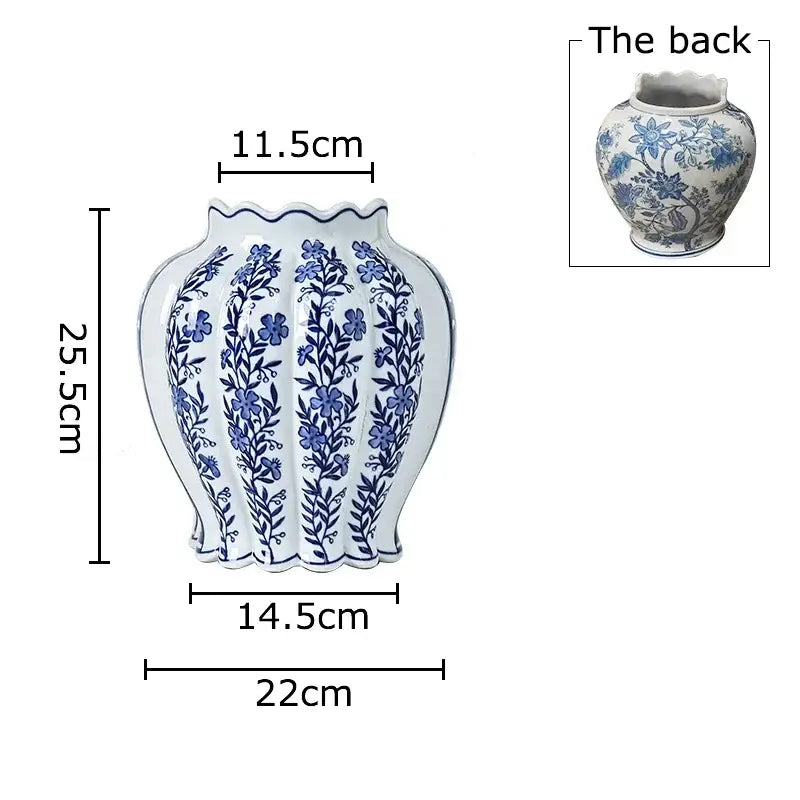 Blue & white porcelain vase set with artificial flowers desk decor