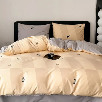 Blue & white striped embroidered kiss me duvet cover set bedroom