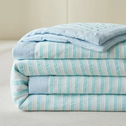 Blue & white striped soya fibre jacquard summer quilt bedroom comforter