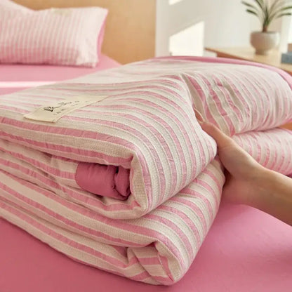 Blue & white striped soya fibre jacquard summer quilt bedroom comforter