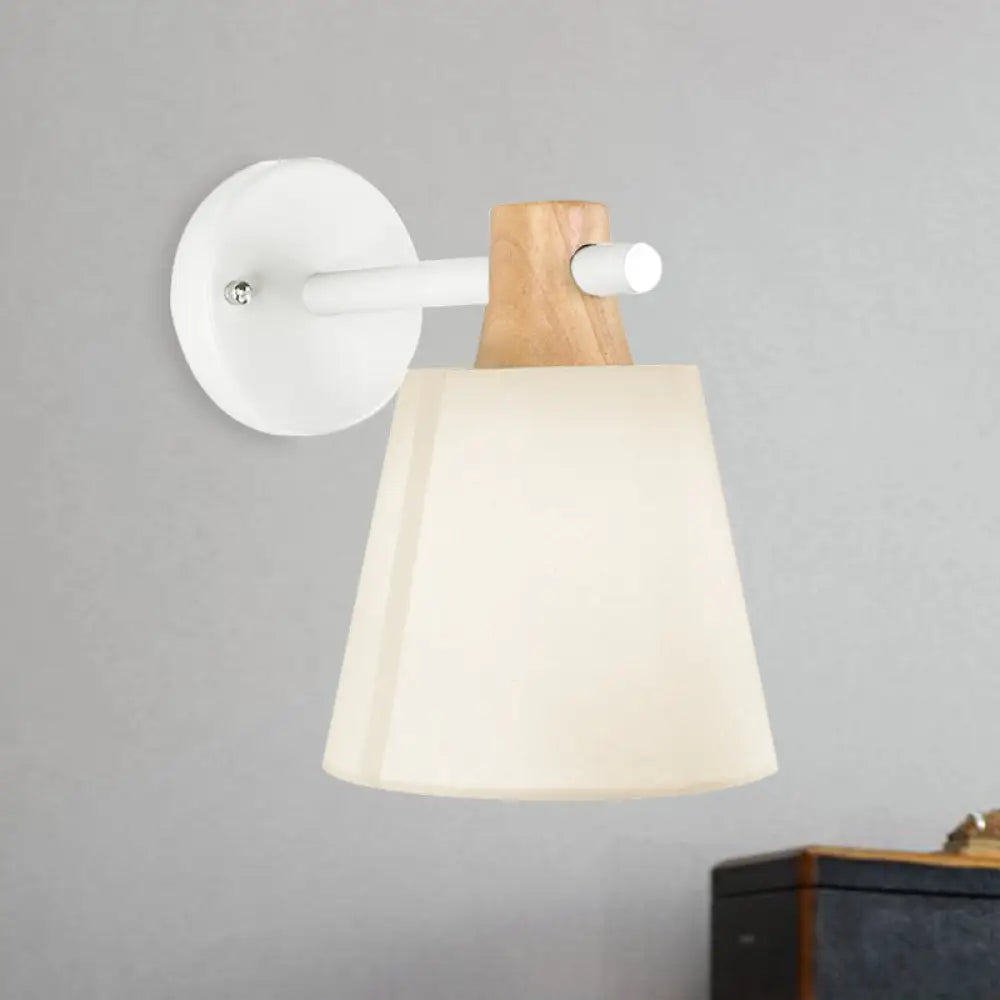 DecorBites™ Blue/White/Yellow Macaron Fabric Conical Wall Light Fixture: Unique Sconce Design with Straight Arm and Wooden Lock