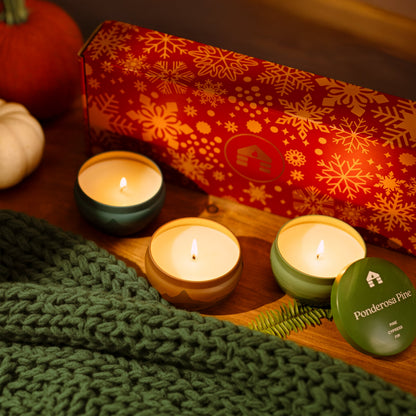 Scented Candle Gift Set - Three 8oz Aromática Coconut Wax Candle Tins - Pumpkin, Pine & Woodsy