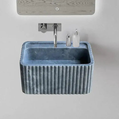 Turkish Bluestone Fluted Marble Wall Mount Sink