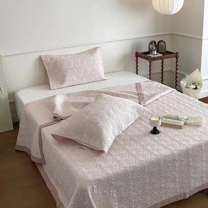 Blush pink cotton quilted bedspread set for bedroom