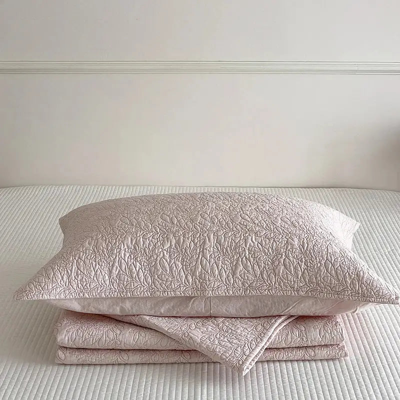 Blush pink cotton quilted bedspread set for bedroom