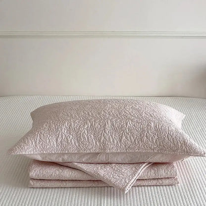 Blush pink cotton quilted bedspread set for bedroom