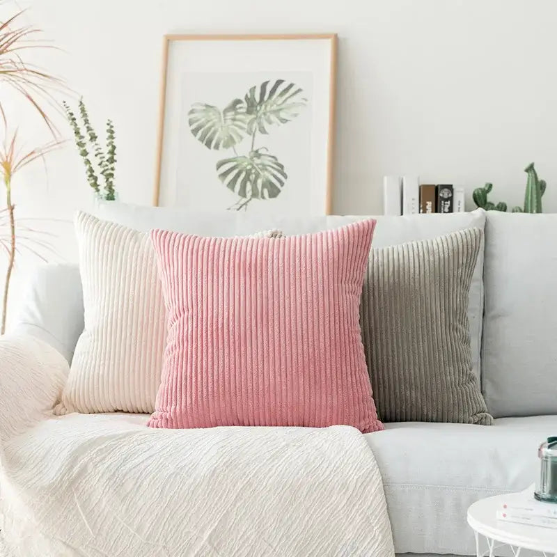 Blush pink & cream corduroy flocking pillow cover living room decor