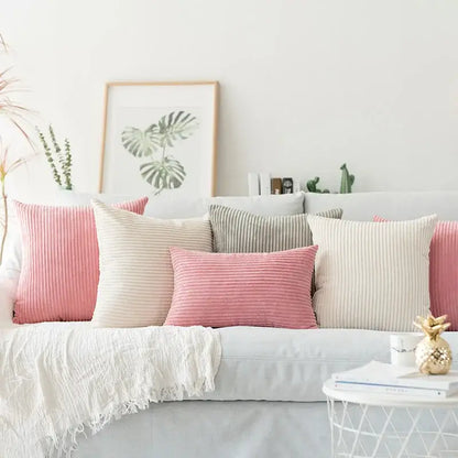 Blush pink & cream corduroy flocking pillow cover living room decor