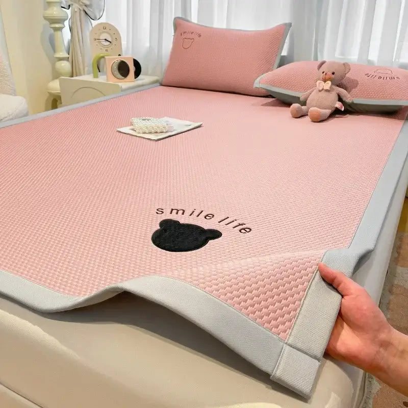 Blush pink diamond jacquard cooling bed sheet set bedroom
